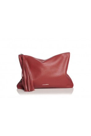 Bolso piel rojo clutch con borla Lacambra
